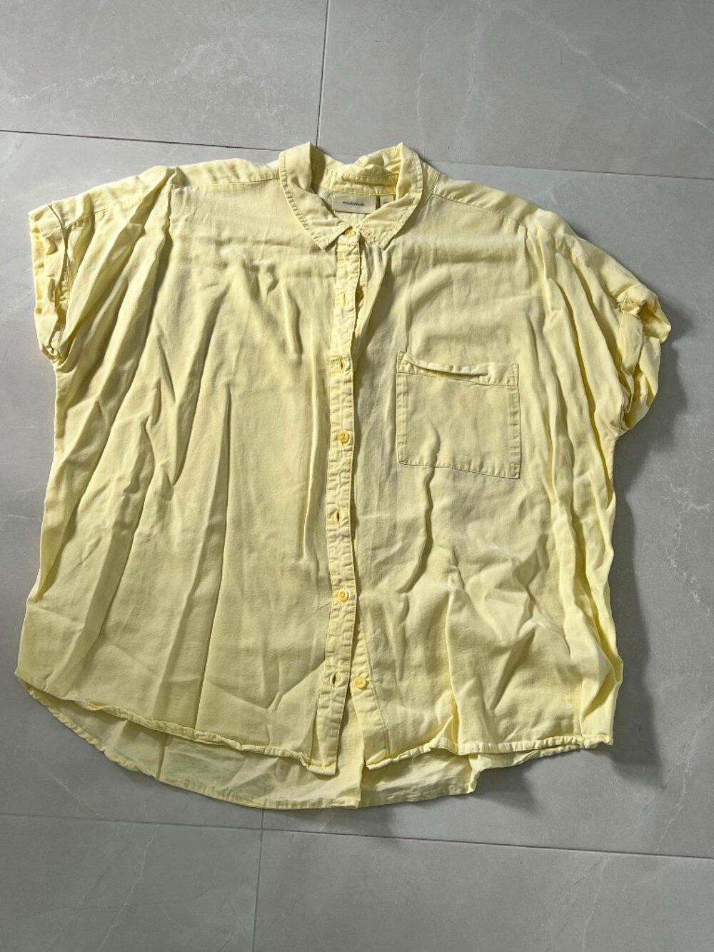 Ecothreads 100% Lyocell Butter Yellow Short Sleeve Button Down Shirt (Size XL)